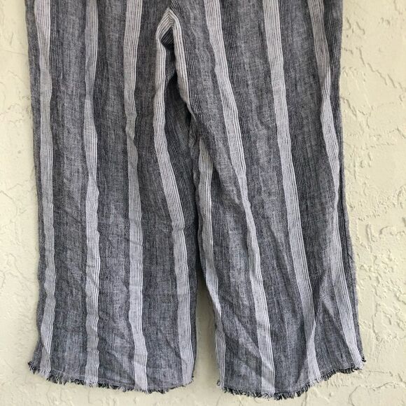 CASLON Linen Stripe Crop Pants Belted Waist Fringe Hem Beachy Small Petite - Picture 7 of 9